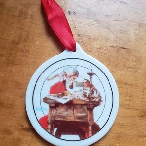 JC Penney Ornament SANTA READING LETTERS Norman Rockwell Glass 1996 no box.